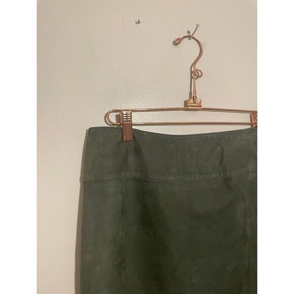 LINDA ALLARD ELLEN TRACY Vintage Leather Skirt Long Pencil High Slit Sz 6 Green - Picture 4 of 6